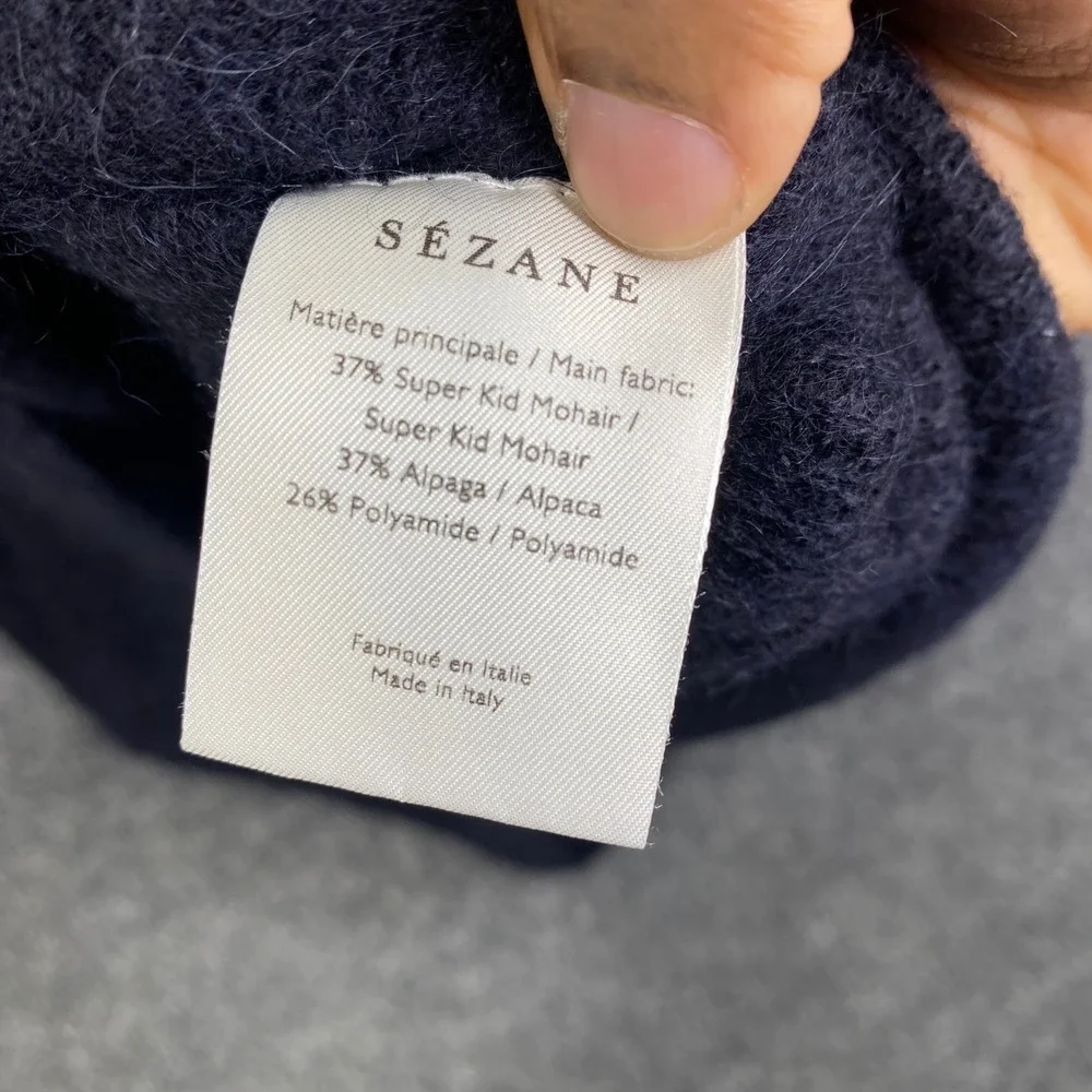 Sezane La Maille Navy Blue Mohair Alpaca V-Neck Button Shoulder Sweater XS